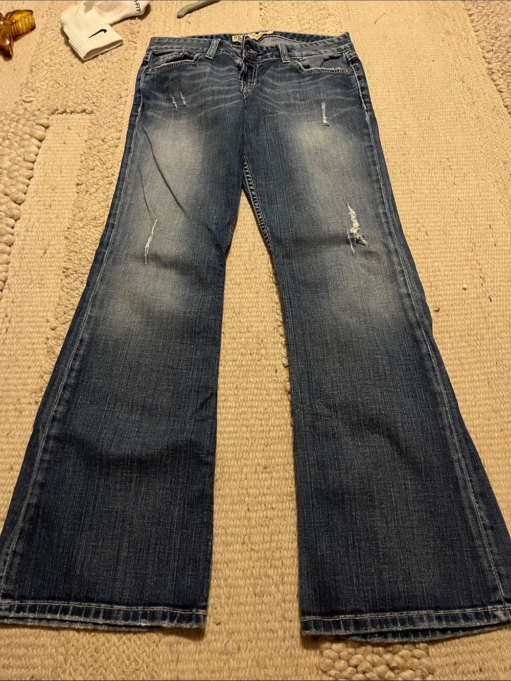 BKE Women's Distressed Medium-Dark Blue Flare Jeans